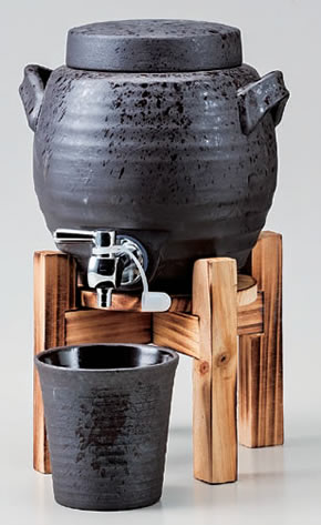 黒陶釉吹マルチサーバー（１．８リットル）（木台付）　中国製